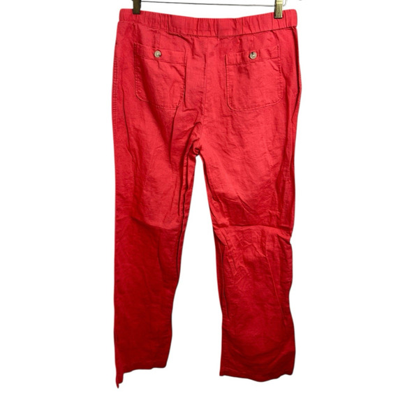 Liz Claiborne Coral Linen Pants Sz Small Straight Leg Drawstring Waist Casual - Picture 4 of 5
